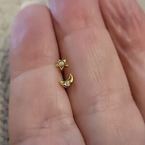 TINY GOLD MOON AND STAR STUD EARRINGS, STERLING SILVER